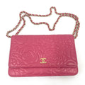 Chanel Pink Camellia Embossed Leather Chain Wallet/Crossbody Bag