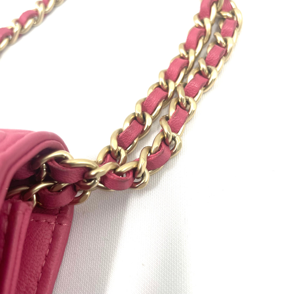 Chanel Pink Camellia Embossed Leather Chain Wallet/Crossbody Bag