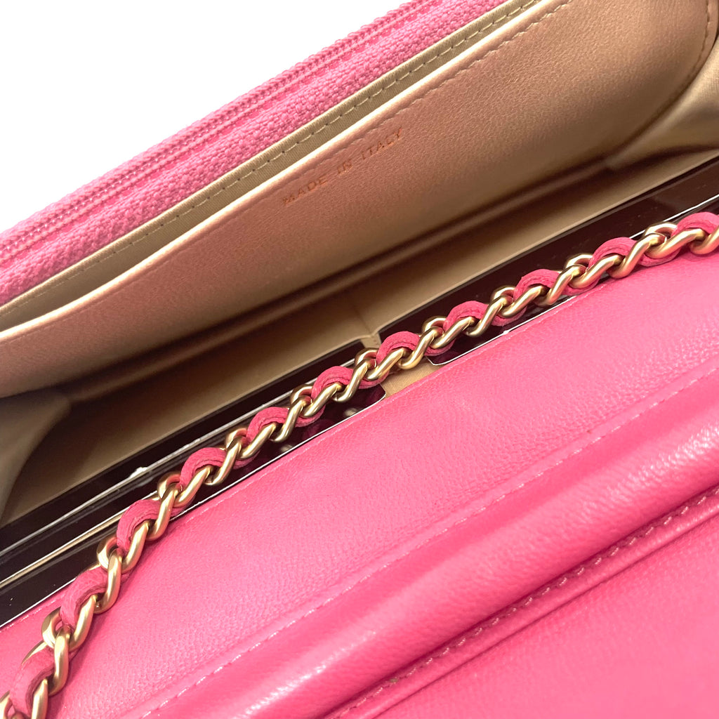 Chanel Pink Camellia Embossed Leather Chain Wallet/Crossbody Bag