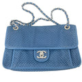 Chanel Blue Perforated Leather Classic Flap Chain Shoulder Bag