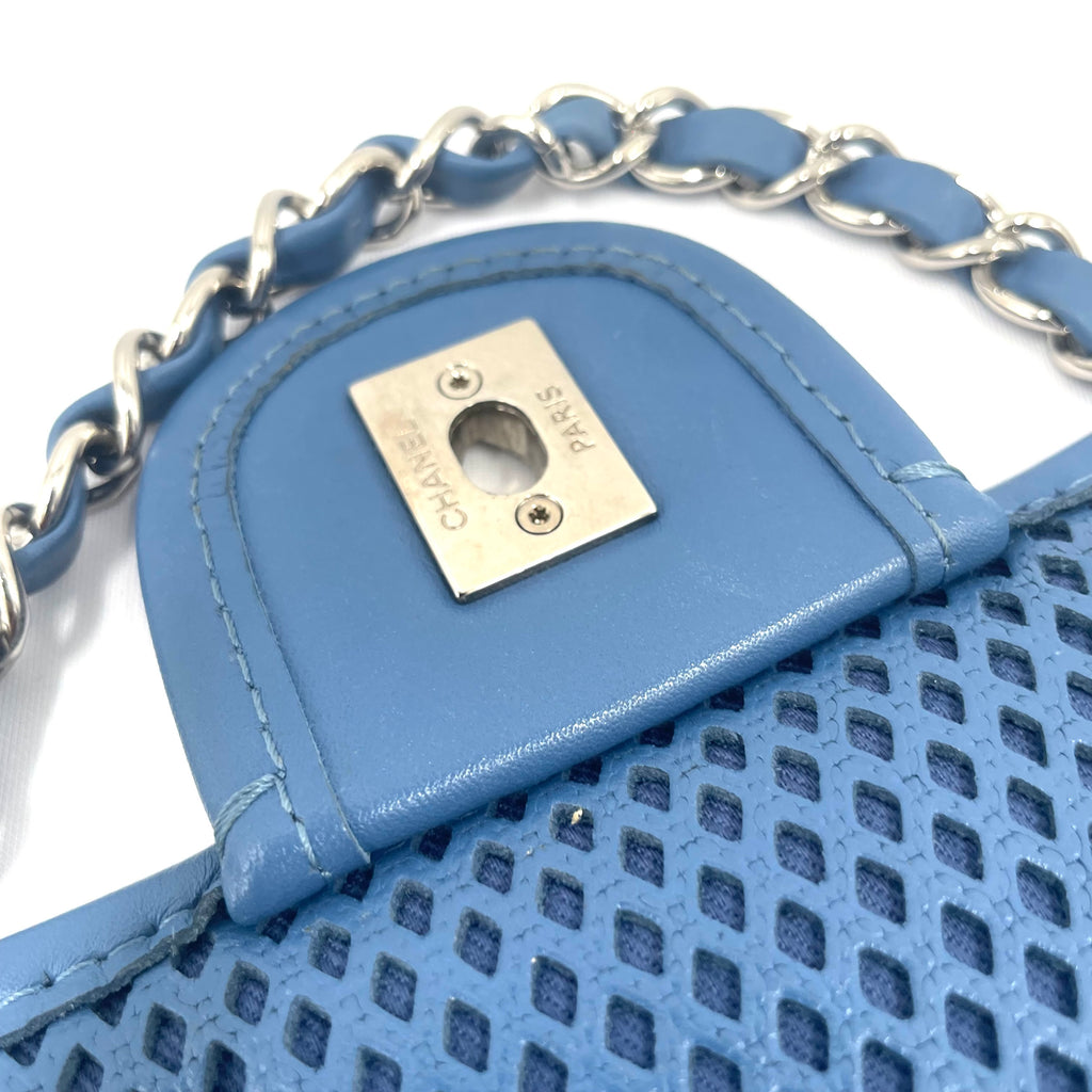Chanel Blue Perforated Leather Classic Flap Chain Shoulder Bag