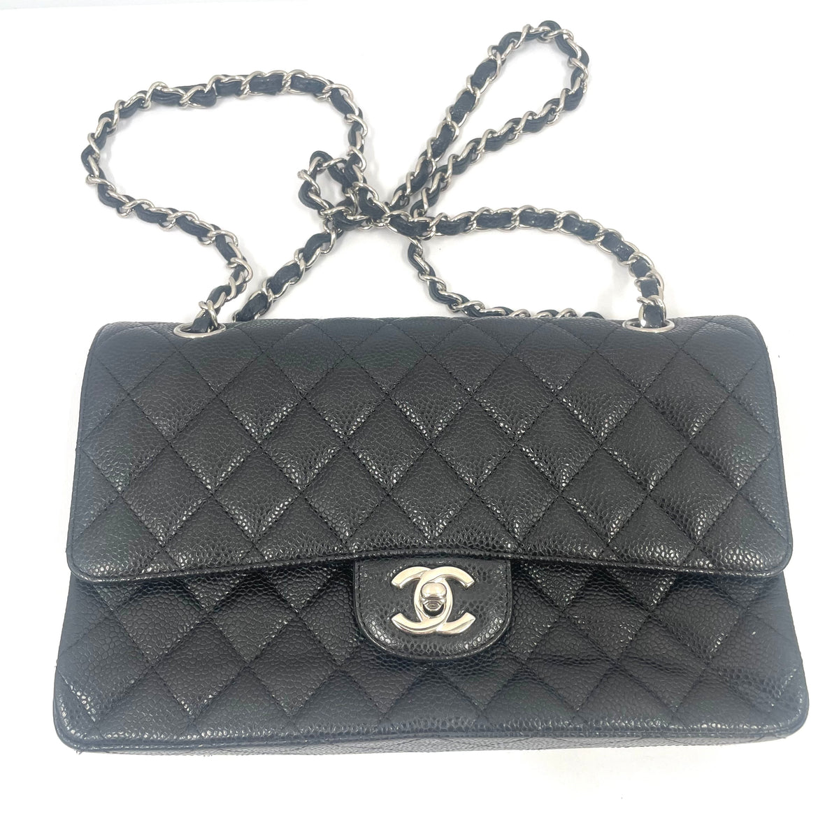 Chanel Black Caviar Leather Classic Flap Chain Shoulder Bag