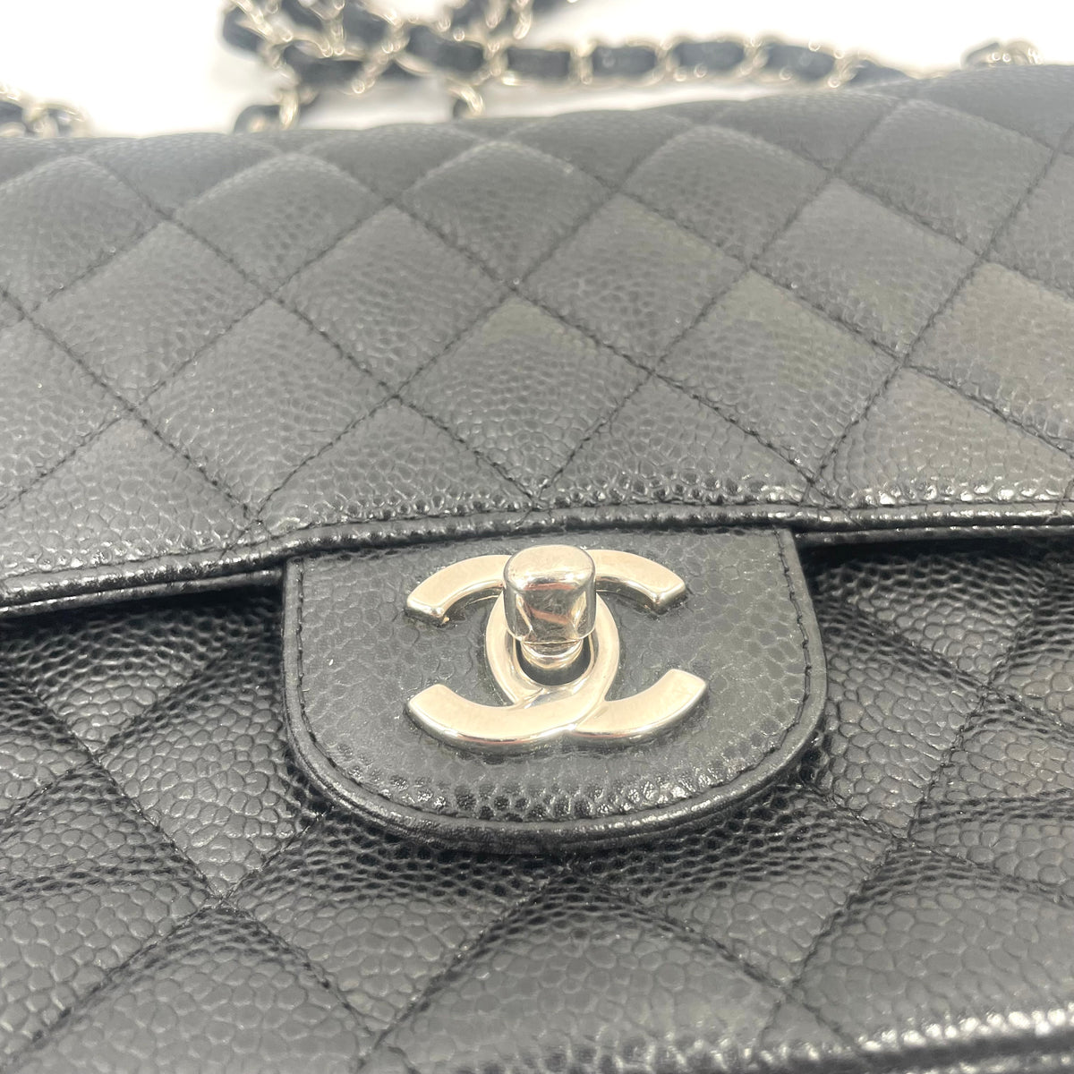 Chanel Black Caviar Leather Classic Flap Chain Shoulder Bag