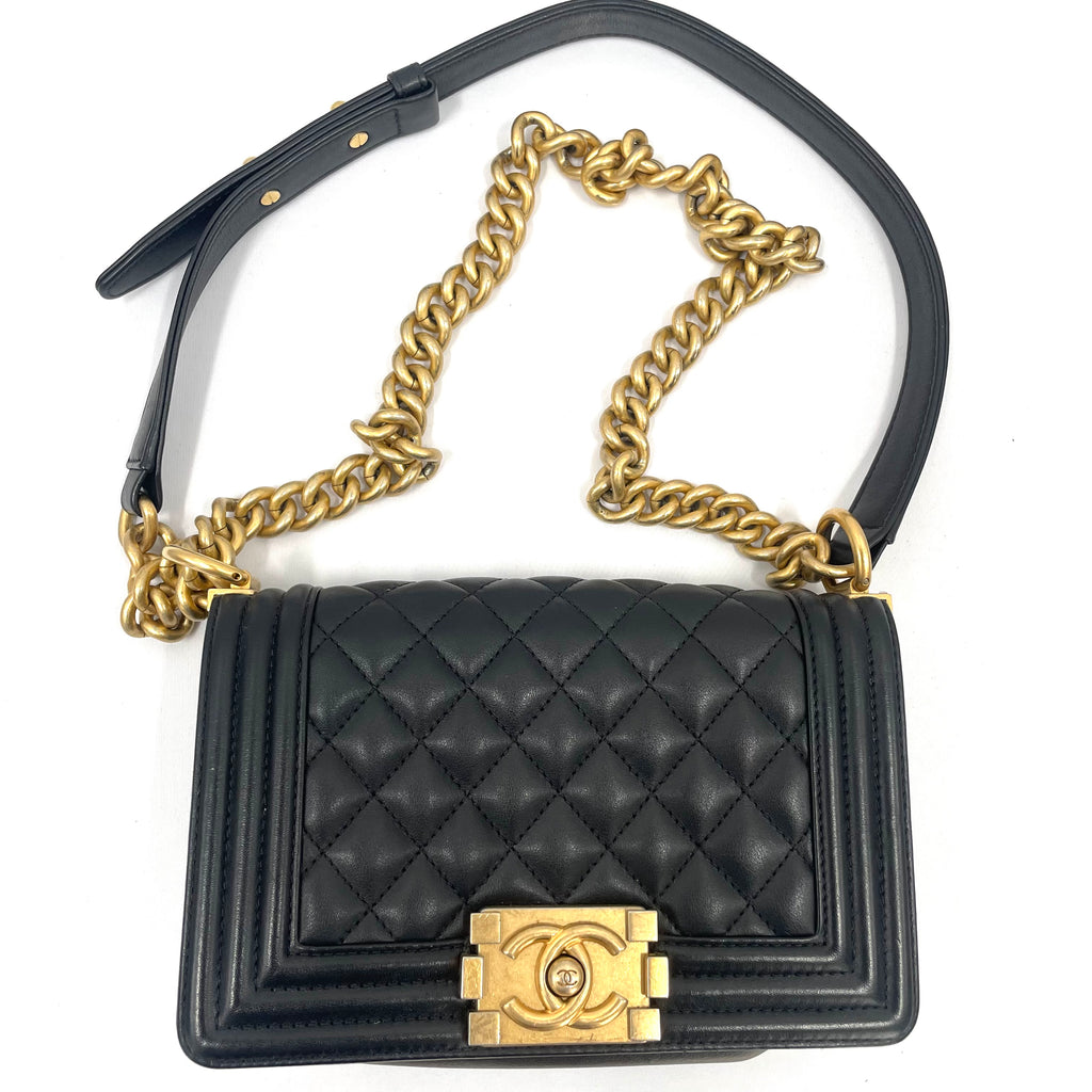 Chanel Boy Bag Black Quilted Leather with Antique Gold Hardware