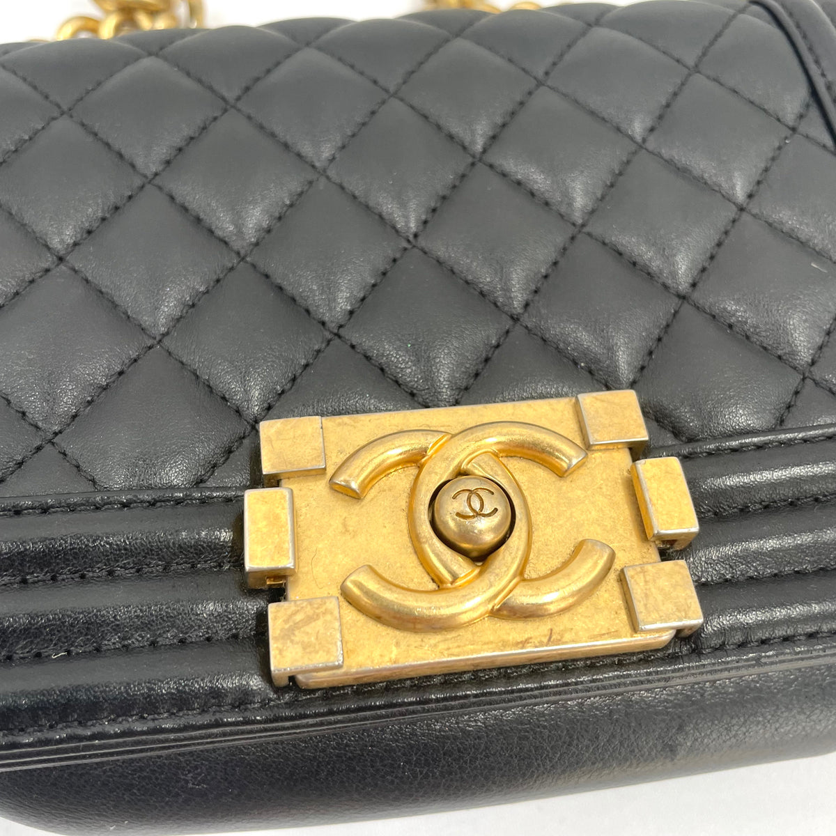 Chanel Boy Bag Black Quilted Leather with Antique Gold Hardware