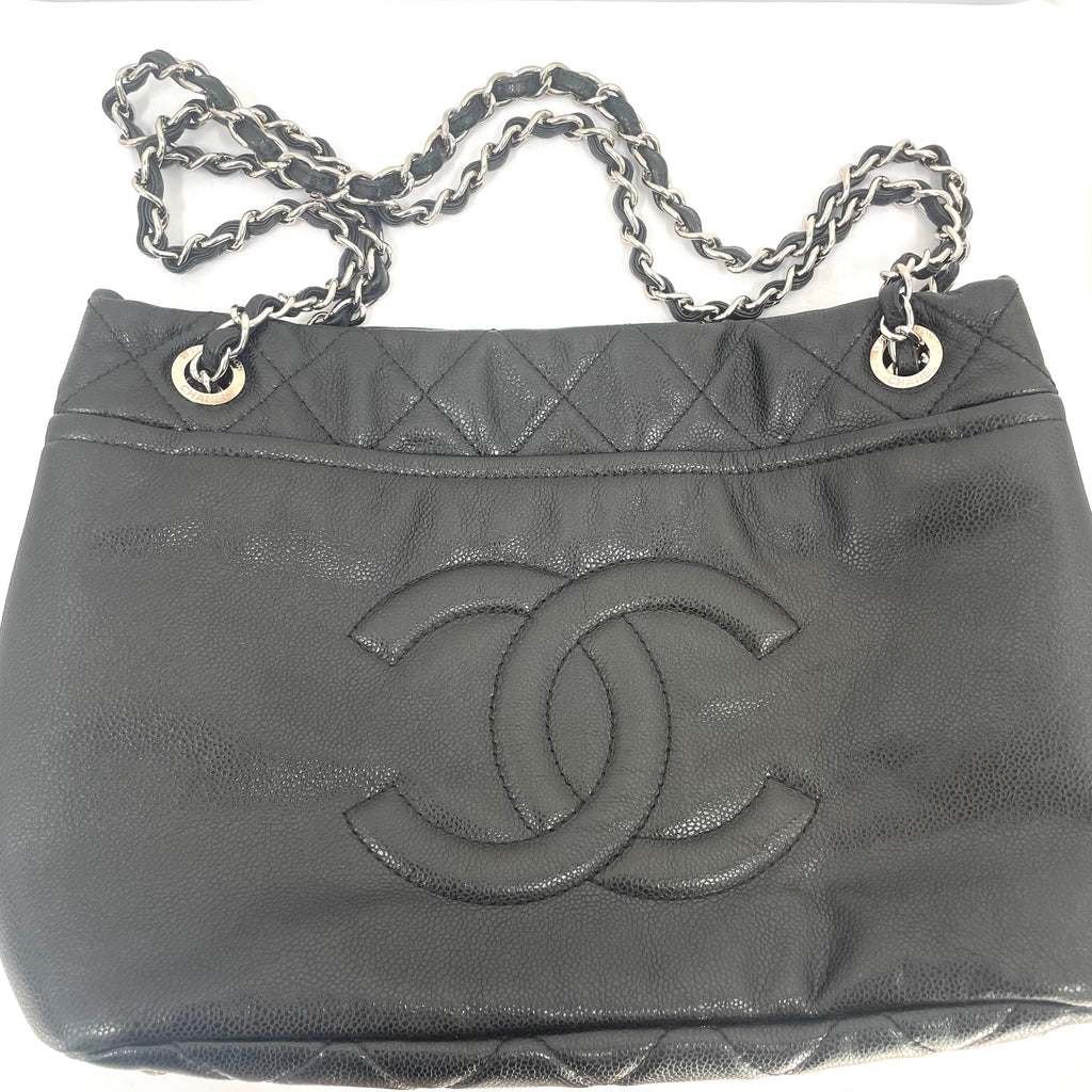 Chanel Grand Shopping Tote (GST) Black Caviar Leather Silver Hardware