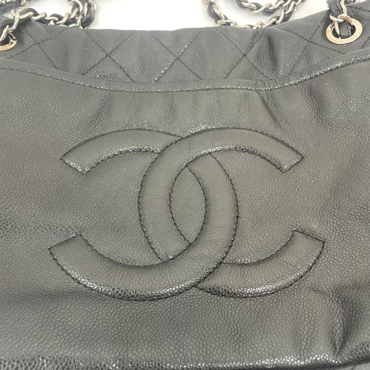 Chanel Grand Shopping Tote (GST) Black Caviar Leather Silver Hardware