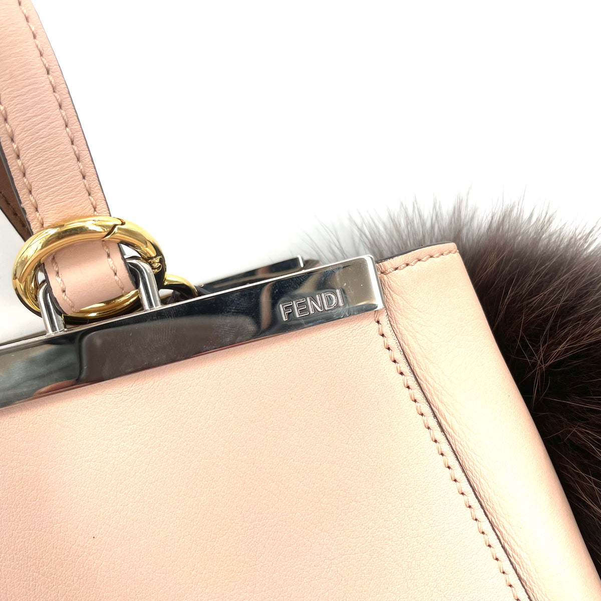 Fendi 'Petite 2Jours' Colour Block Leather Tote Bag with Fur Charm