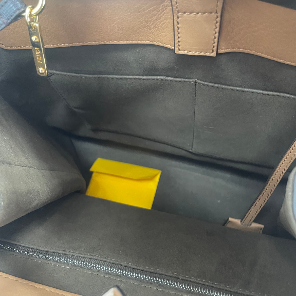 Fendi 'Petite 2Jours' Colour Block Leather Tote Bag with Fur Charm