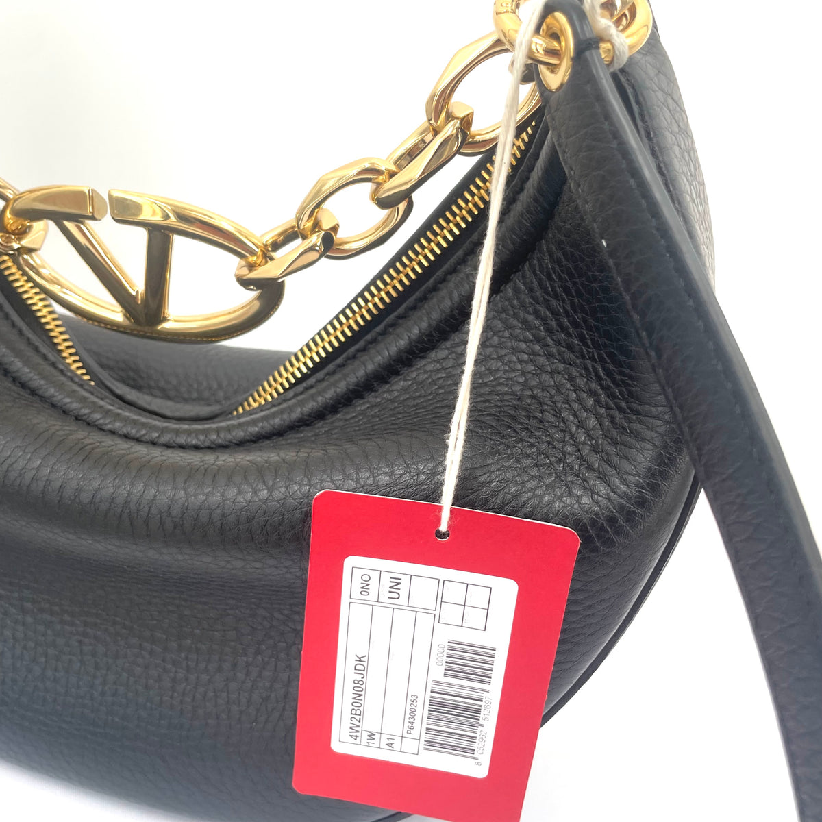 Valentino Garavani VLogo Chain Hobo Shoulder Bag Black Grained Leather