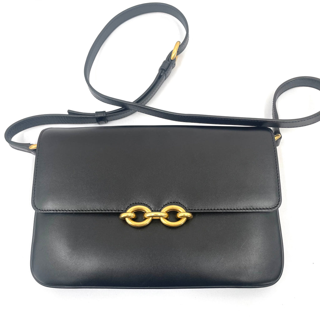 Saint Laurent Black Leather Chain Link Crossbody Bag Gold Hardware