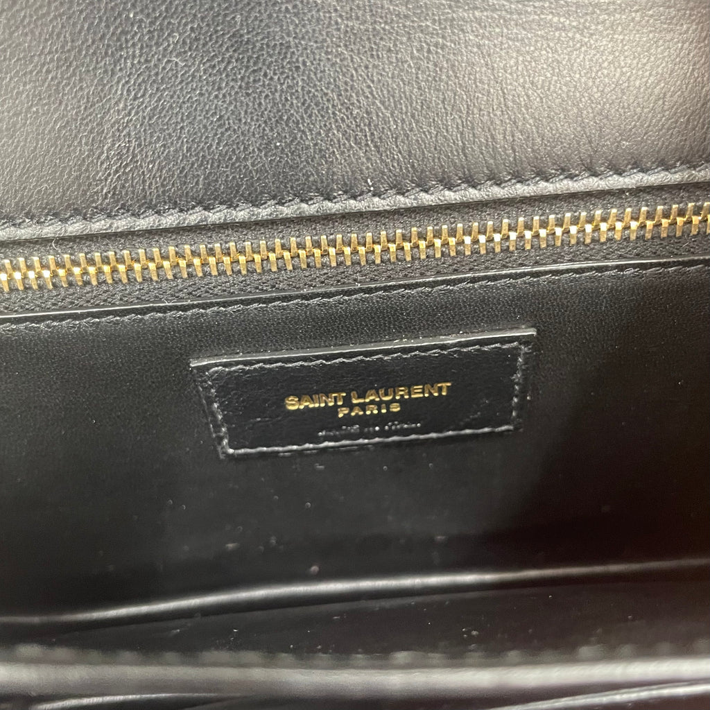 Saint Laurent Black Leather Chain Link Crossbody Bag Gold Hardware