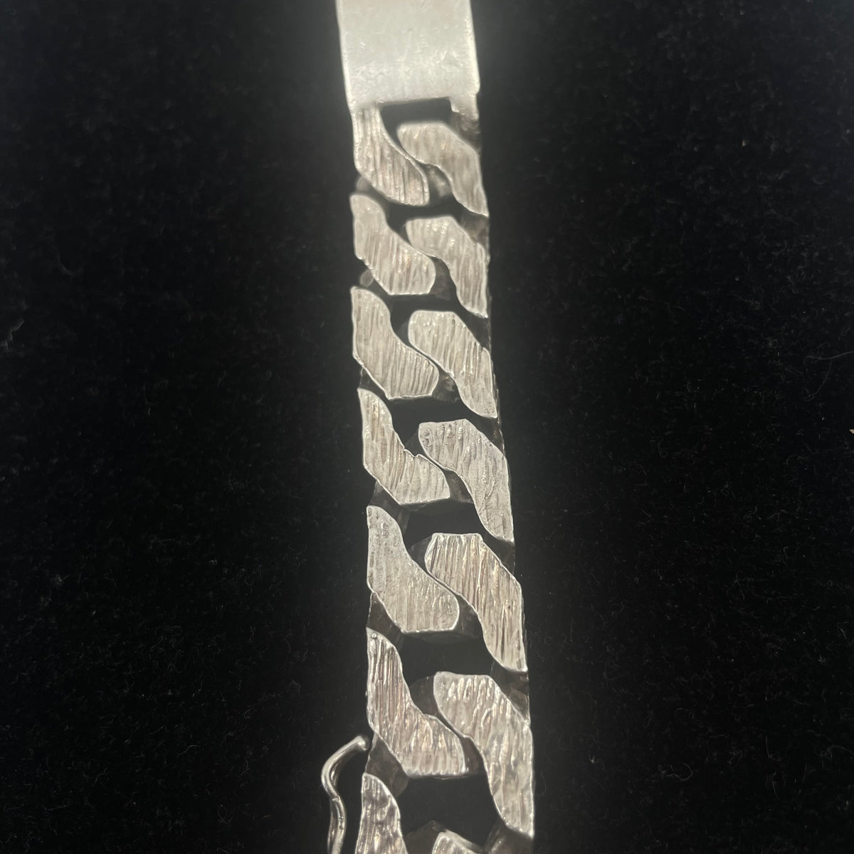925 Silver Curb Link ID Bracelet Textured Finish 17" 14mm