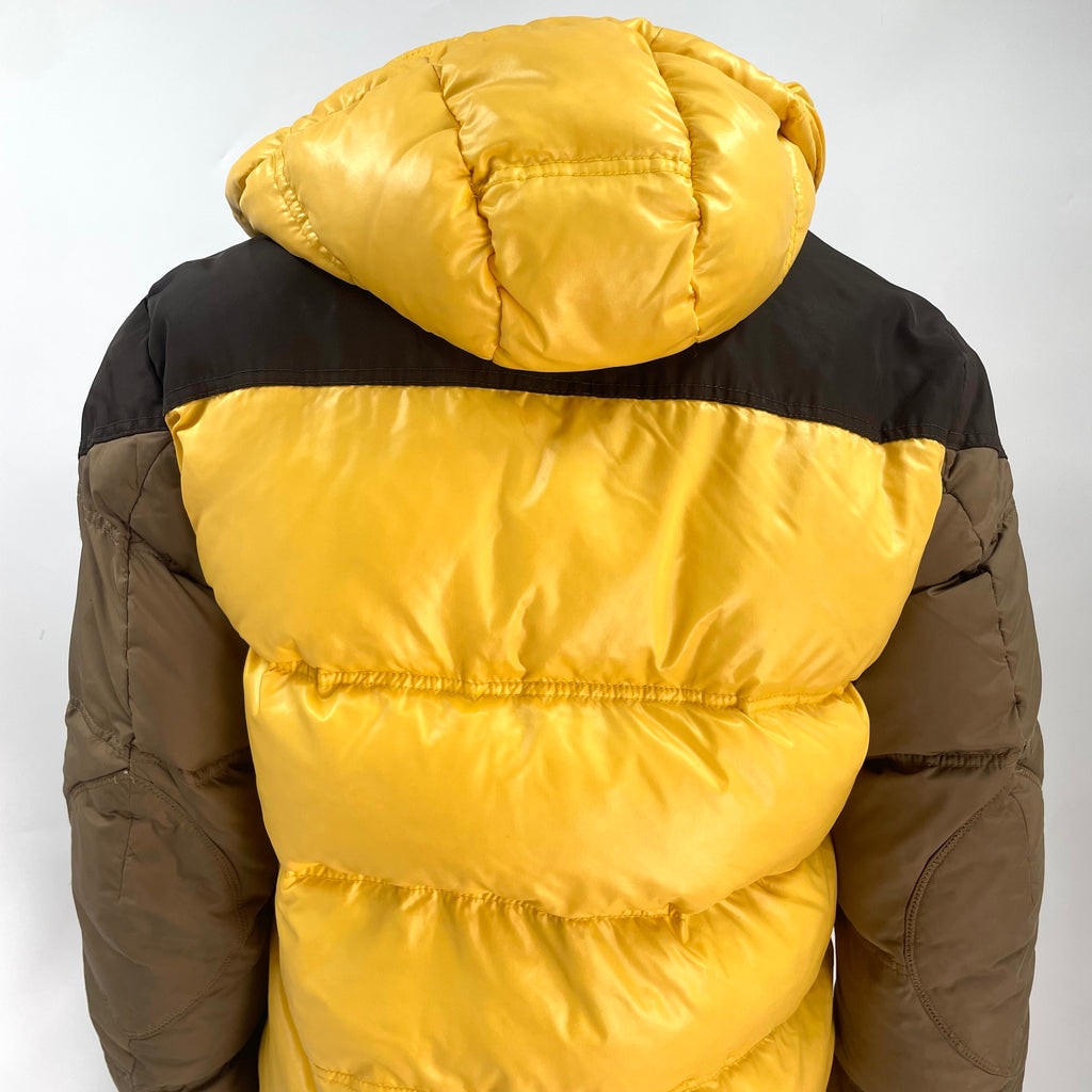 Moncler Brown Quilted Puffer Jacket with Yellow Hood