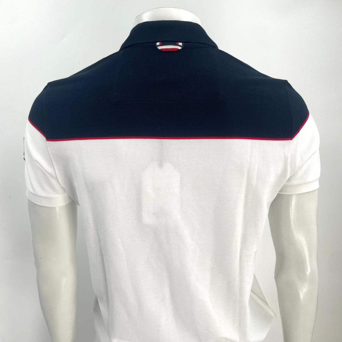 Moncler White & Navy Colorblock Piqué Polo Shirt – Size M – Brand New with Tags