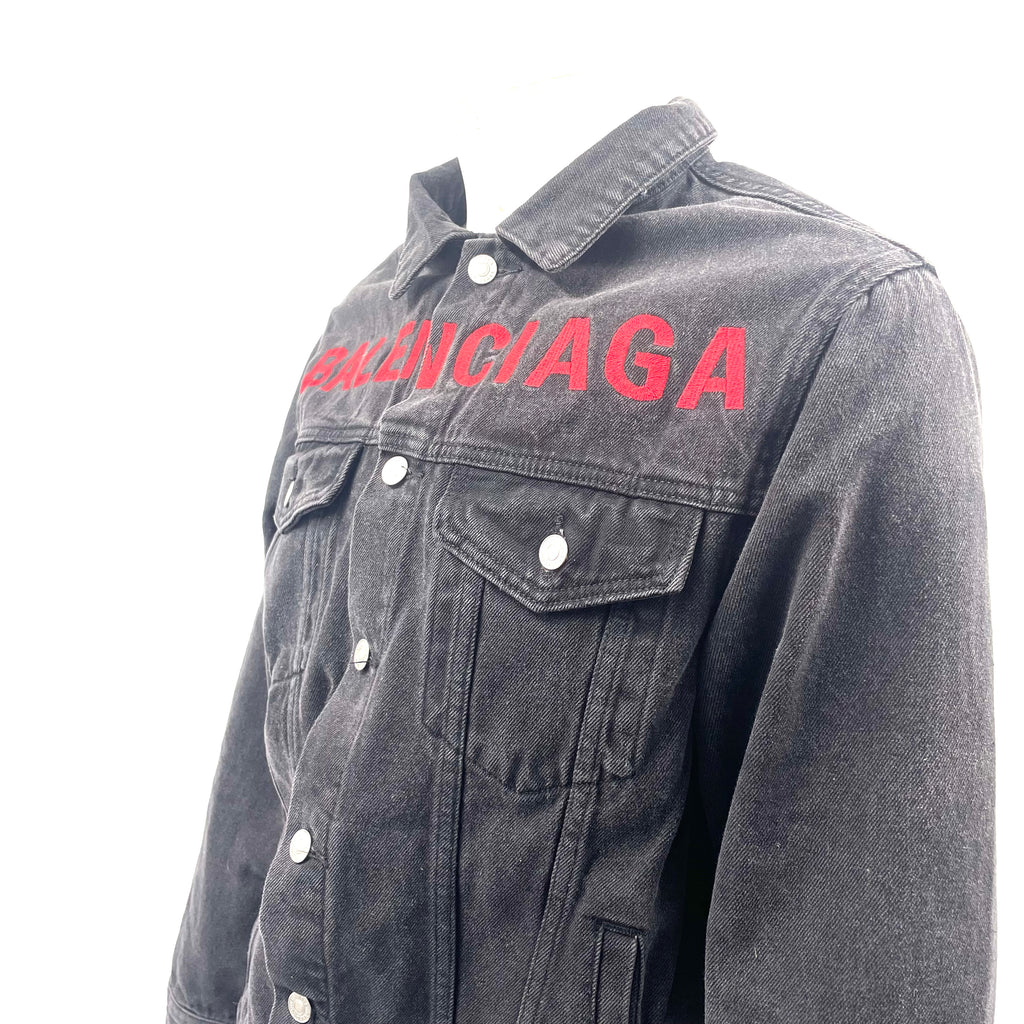 Balenciaga Black Denim Jacket with Red Logo