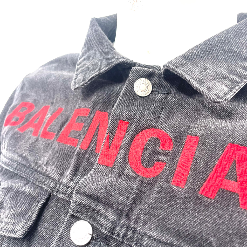 Balenciaga Black Denim Jacket with Red Logo