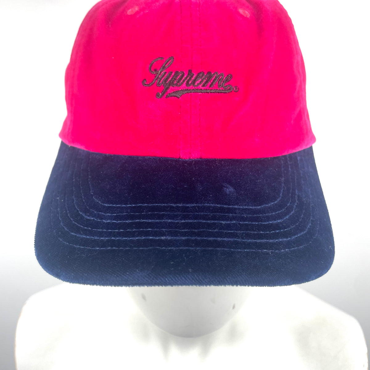 Supreme Script Logo Cap — Red & Navy