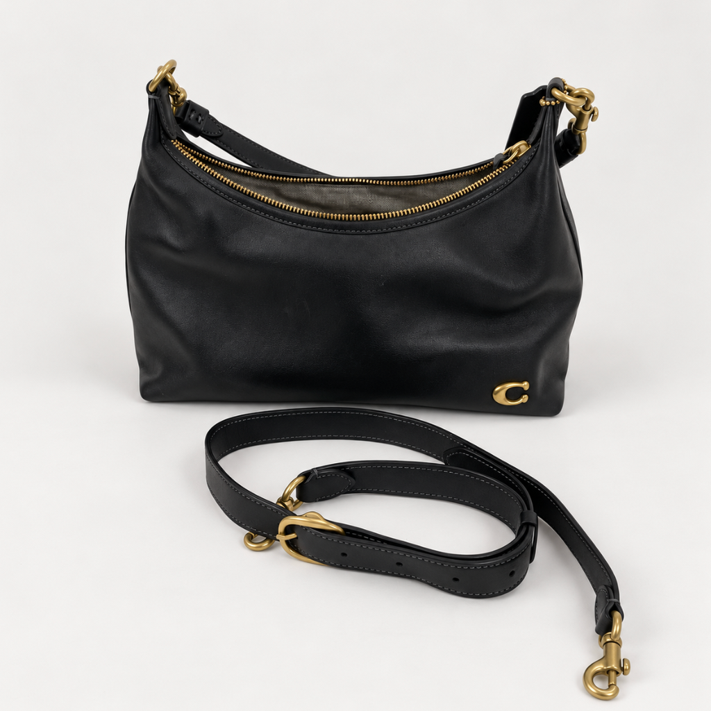 Coach Teri Hobo Bag in Black Leather – Gold-Tone Hardware