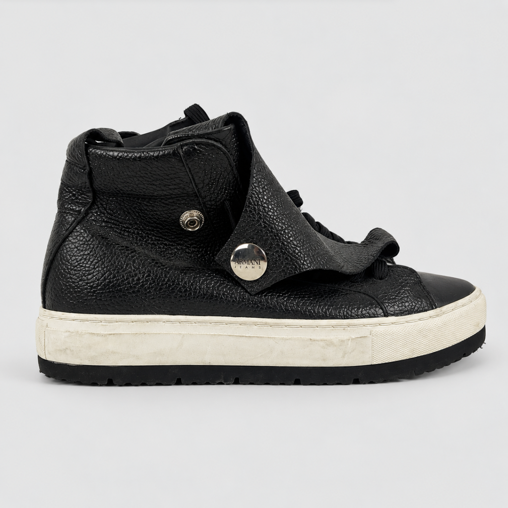 Armani Jeans 925301 7A651 Black Leather High-Top Trainers