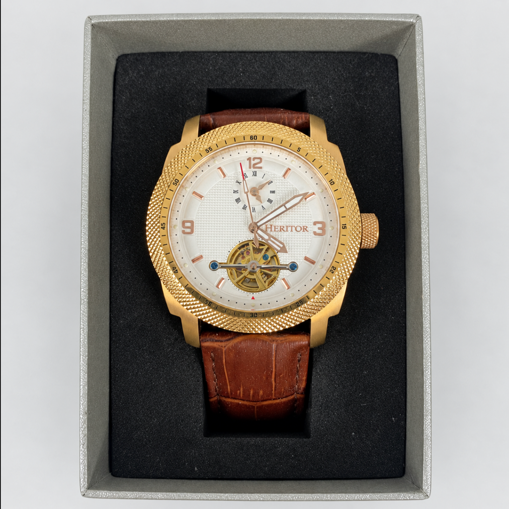 Heritor Helmsley Semi-Skeleton Automatic Watch Rose Gold