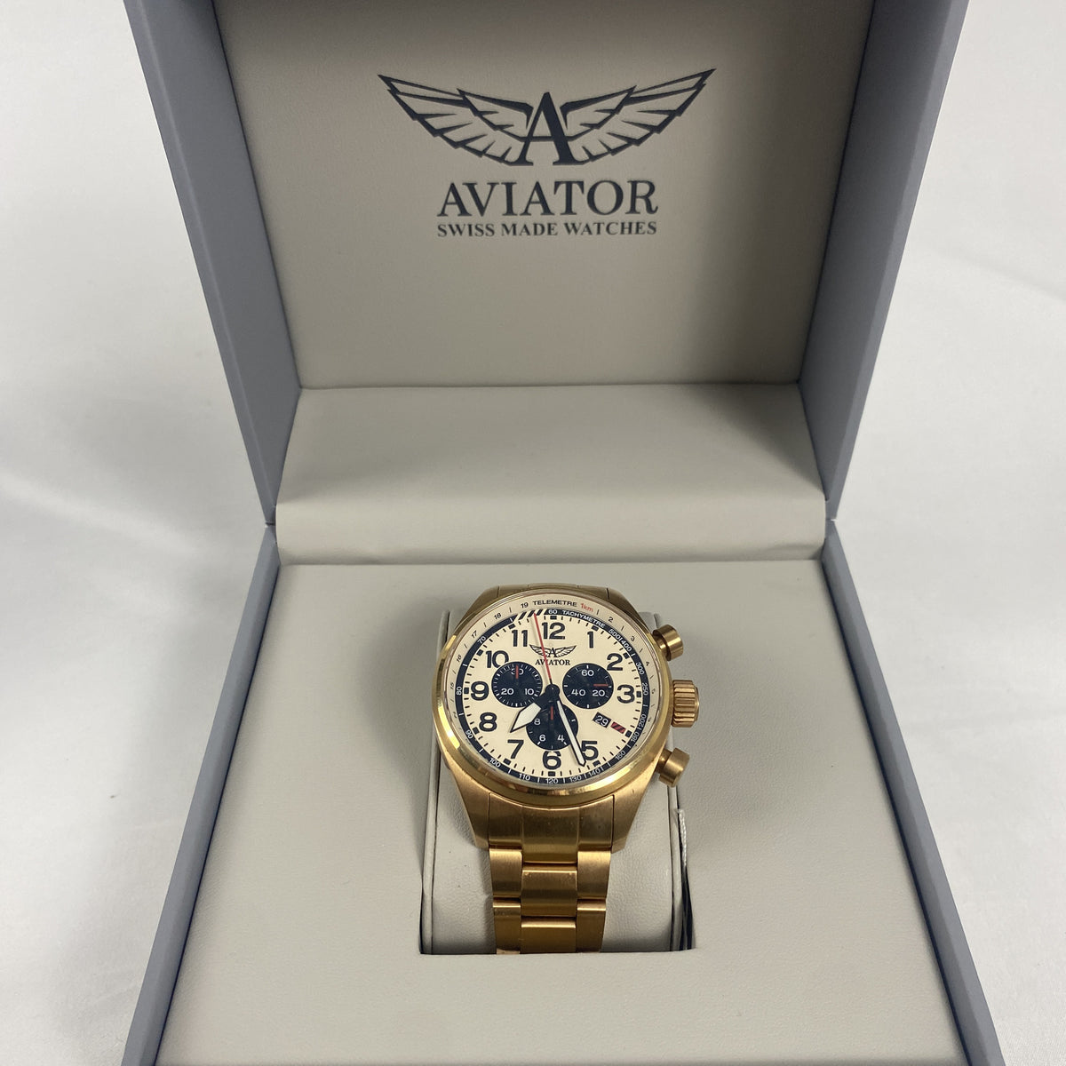 Aviator Airacobra P45 Chrono 45mm Rose Gold Cream Dial Men's Watch