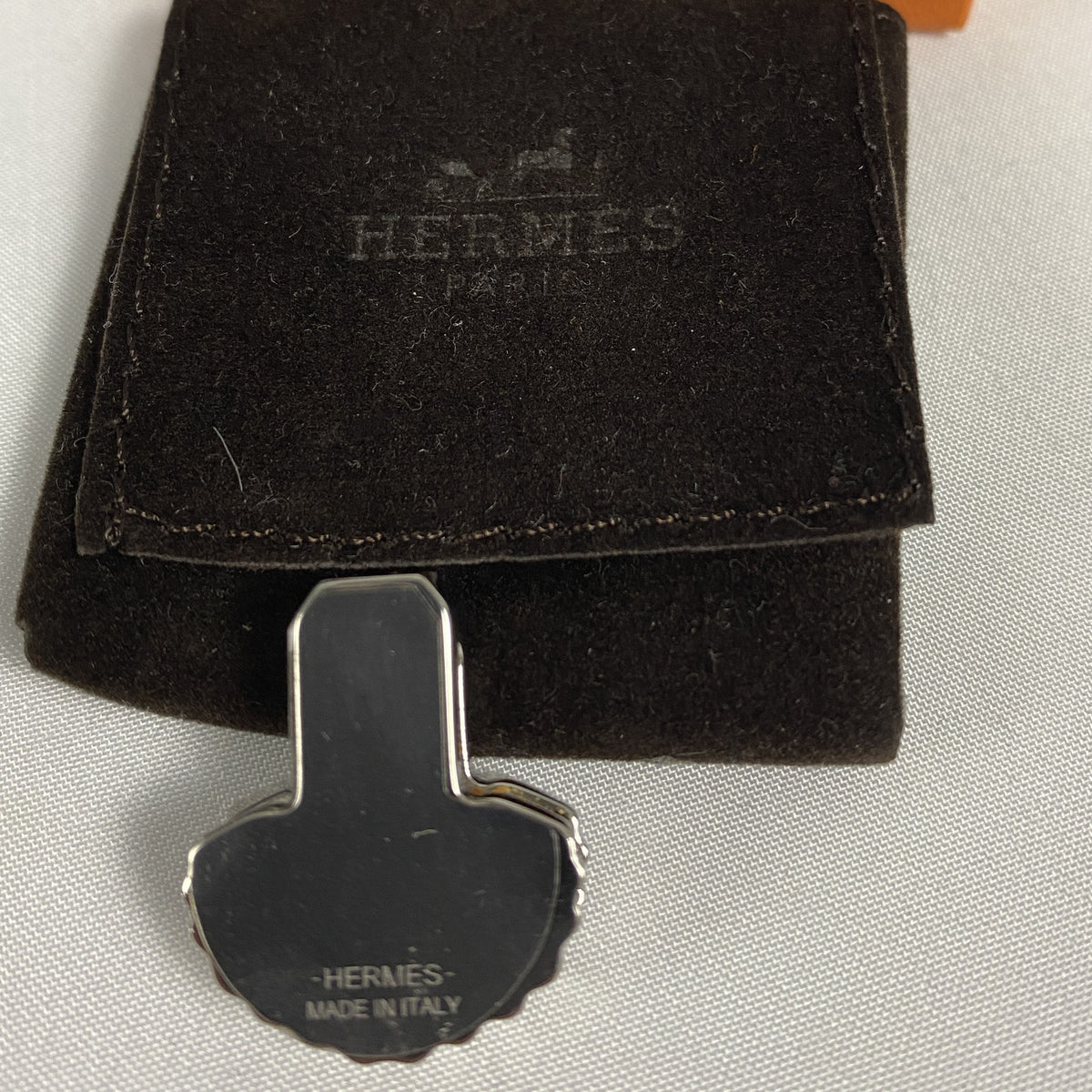 Hermès Enamel Plume Clip Orange / Palladium