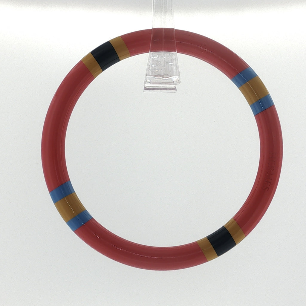 Hermès Striped Lacquer Bangle Red Navy Blue Mustard