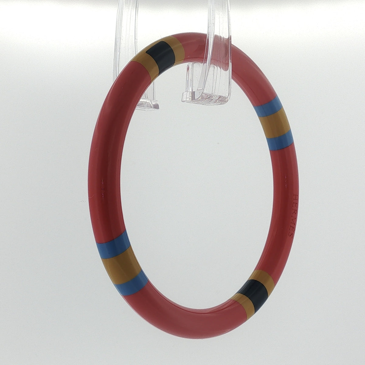 Hermès Striped Lacquer Bangle Red Navy Blue Mustard