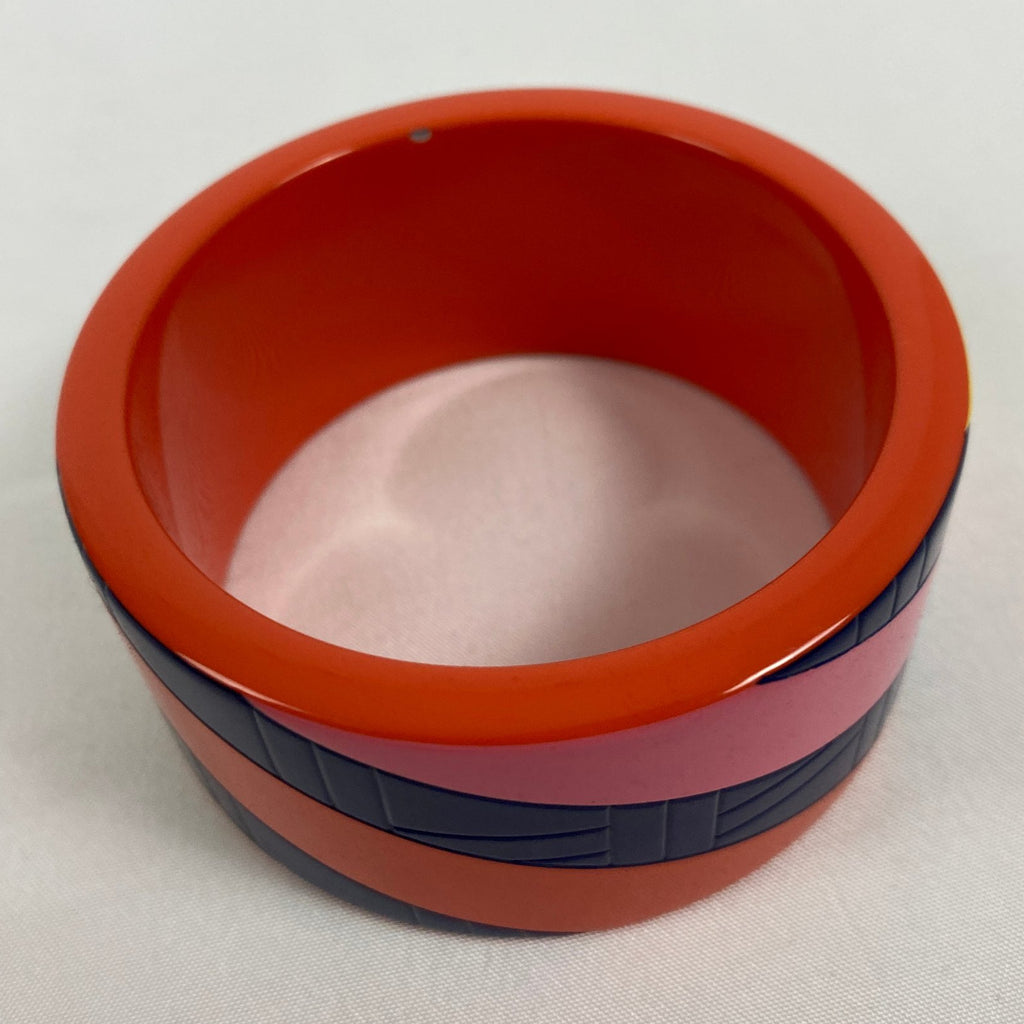 Hermès Wide Striped Lacquer Bangle Orange Navy Pink