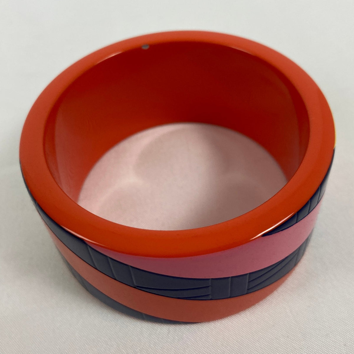 Hermès Wide Striped Lacquer Bangle Orange Navy Pink