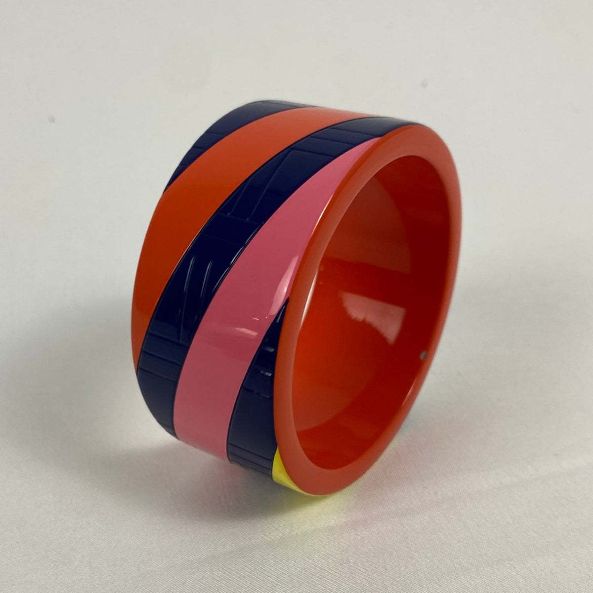 Hermès Wide Striped Lacquer Bangle Orange Navy Pink