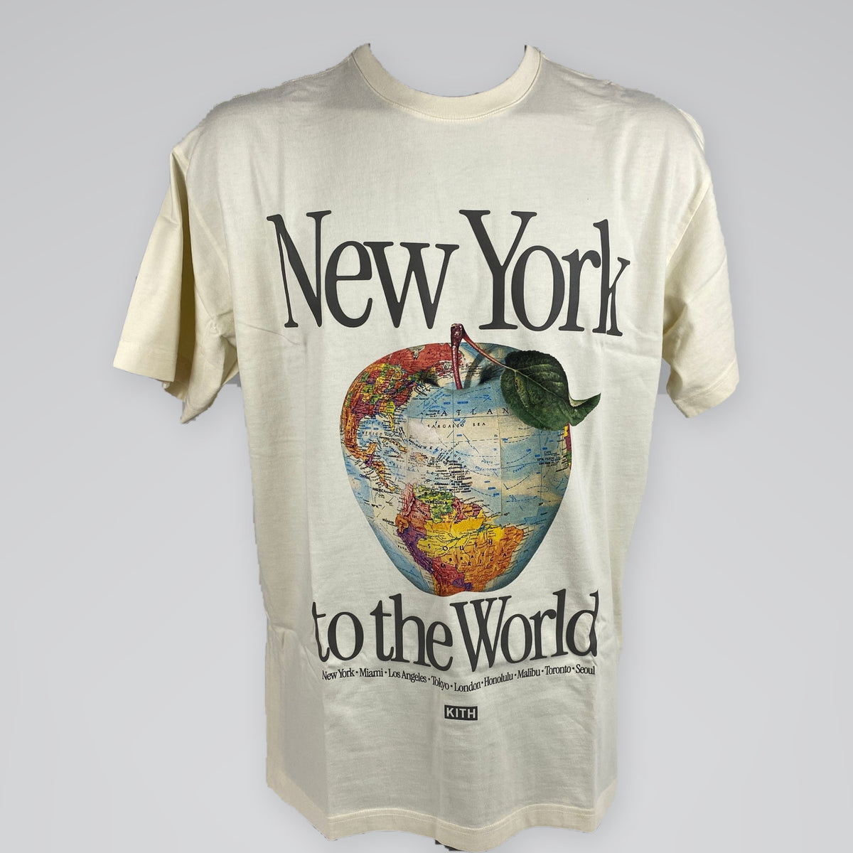 Kith NY to the World Apple Globe Vintage Tee Sandrift