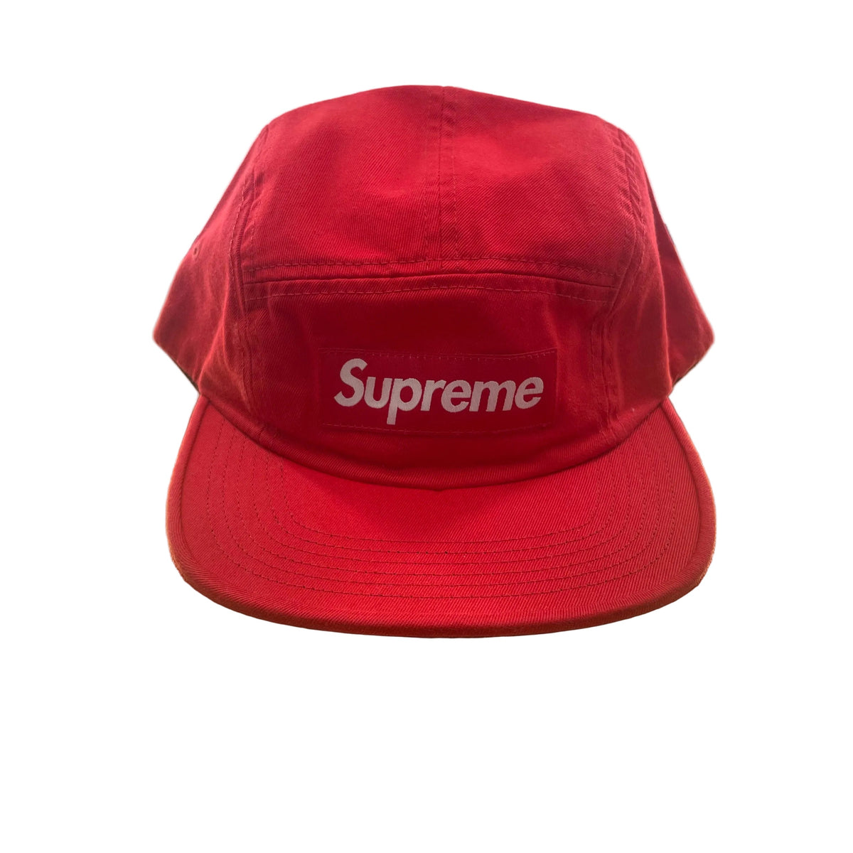 Red denim style, plain with stitching, standard logo