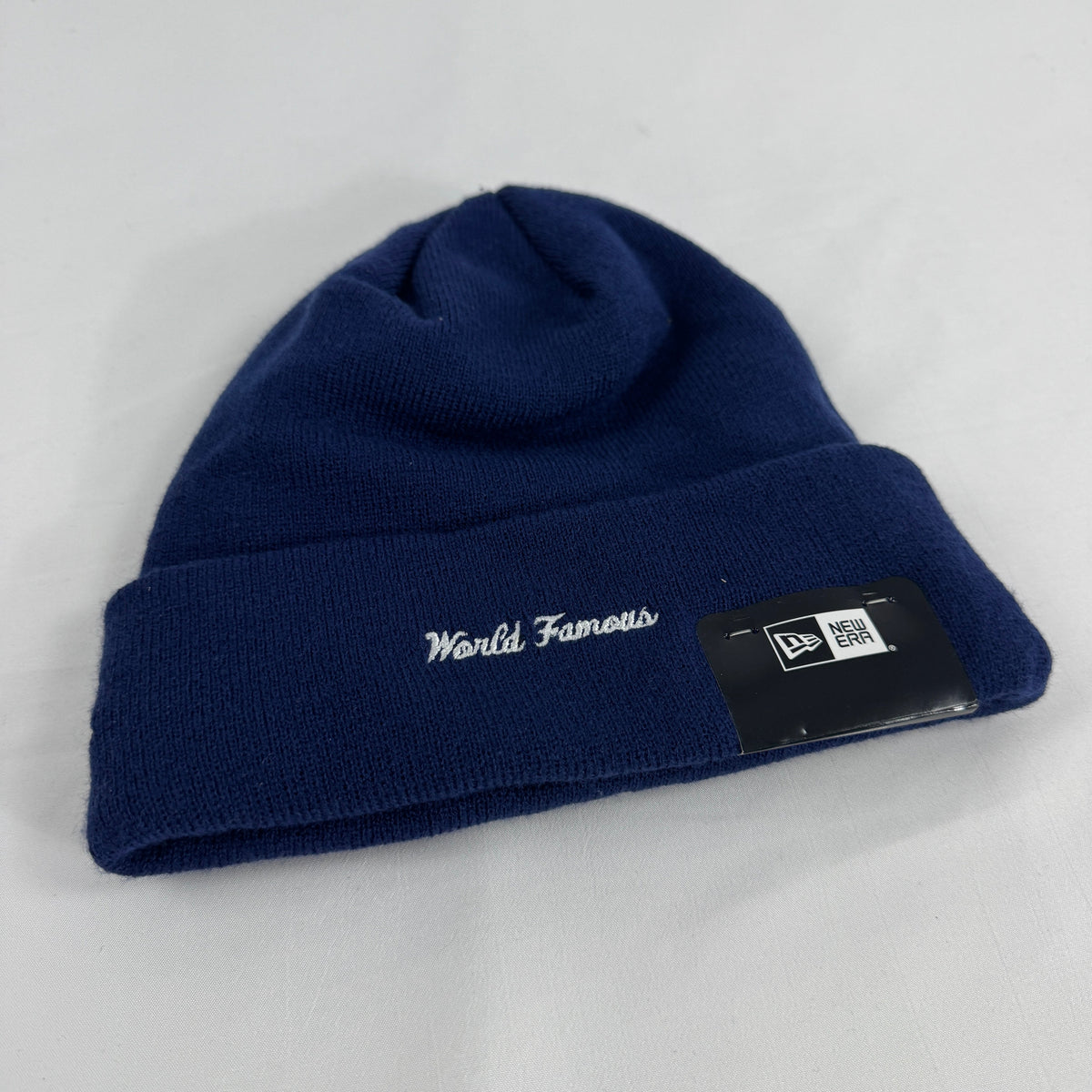 The Supreme Box Logo Beanie Navy is a ribbed knit winter hat featuring the iconic Supreme box logo stitched on the front
