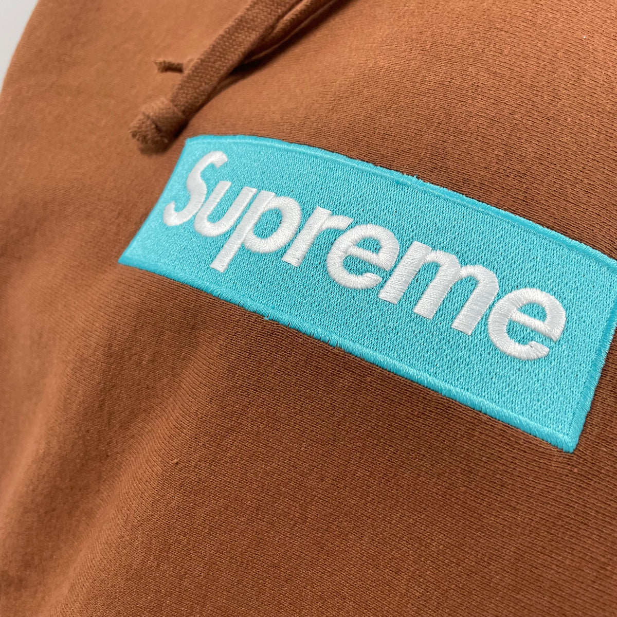 Supreme Turquoise Box Logo Hoodie Brown. Size medium.