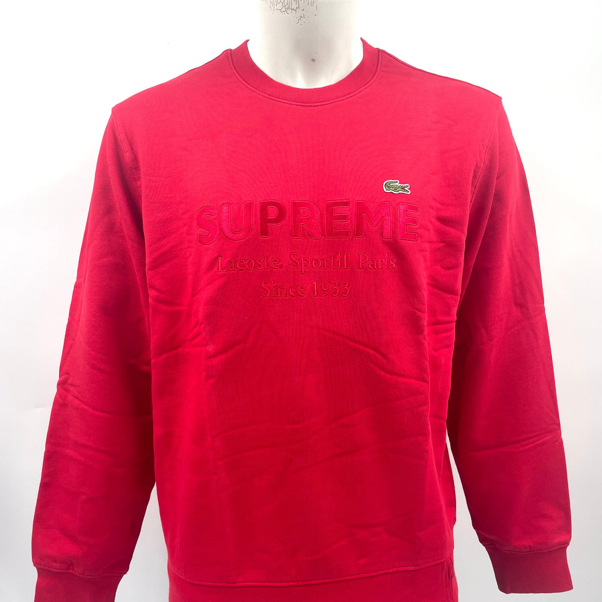 Red Supreme Crewneck In Collaboration With Lacoste. Size Medium