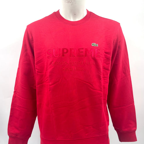 Red Supreme Crewneck In Collaboration With Lacoste. Size Medium